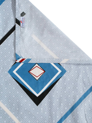 FABINALIV Blue Geometric 300 TC Cotton Blend Single Bedsheet with Pillow Cover (225X150 cm)