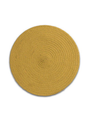 FABINALIV Set of 6 Yellow Solid Braided Cotton Table Mats (39X39 cm)