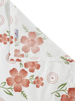 FABINALIV White Floral 300 TC Cotton Blend Single Bedsheet with Pillow Cover (225X150 cm)