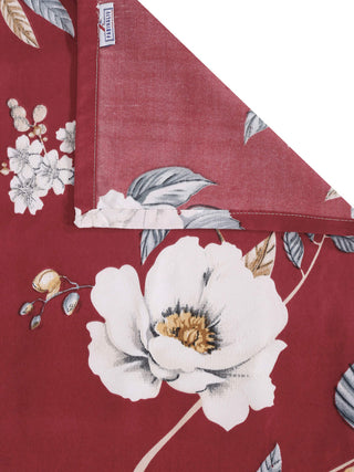 FABINALIV Maroon Floral 300 TC Cotton Blend Single Bedsheet with Pillow Cover (225X150 cm)