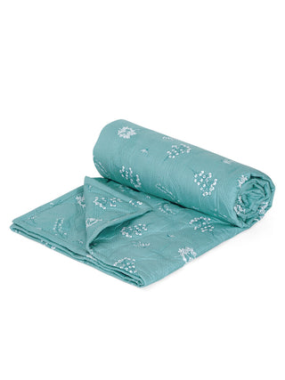 FABINALIV Turquoise Floral Reversible Mild Winter 350 GSM Micro Fiber Filling Single Bed Comforter