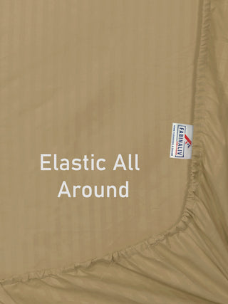 FABINALIV Beige Striped 300 TC Cotton Blend King Size Fitted Double Bedsheet with 2 Pillow Covers (250X225 cm)