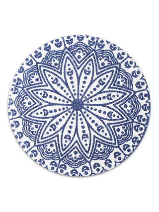 FABINALIV Set of 6 Blue Floral Braided Cotton Table Mats (38X38 cm)