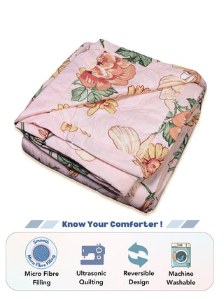 FABINALIV Multicolor Floral Ultrasonic Quilted Reversible 350 GSM AC Room Single Bed Comforter