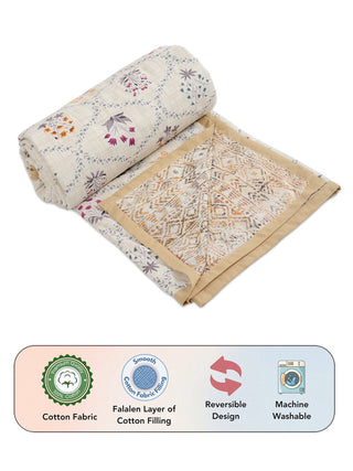 FABINALIV Multicolor Floral Reversible AC Room 300 GSM 100% Cotton Single Bed Dohar