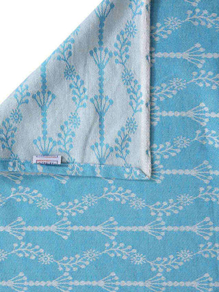 FABINALIV Blue Floral 100% Cotton Handwoven King Size Double Bedcover with 2 Pillow Covers (250X225 cm)
