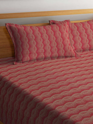 FABINALIV Red Chevron 100% Cotton Handwoven King Size Double Bedcover with 2 Pillow Covers (250X225 cm)