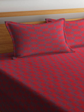 FABINALIV Red Geometric 100% Cotton Handwoven King Size Double Bedcover with 2 Pillow Covers (250X225 cm)