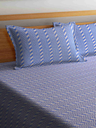 FABINALIV Blue Striped 100% Cotton Handwoven King Size Double Bedcover with 2 Pillow Covers (250X225 cm)