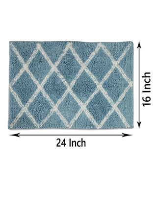 FABINALIV Blue Geometric Cotton Blend Bath Mat (60X40 cm)