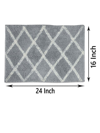 FABINALIV Grey Geometric Cotton Blend Bath Mat (60X40 cm)