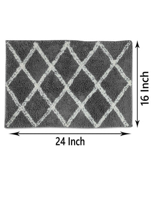 FABINALIV Grey Geometric Cotton Blend Bath Mat (60X40 cm)