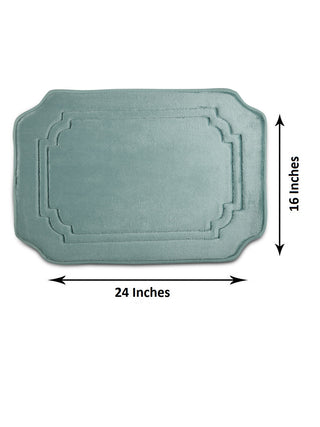 FABINALIV Turquoise Geometric Polyester Bath Mat (60X40 cm)