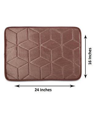 FABINALIV Brown Geometric Polyester Bath Mat (60X40 cm)