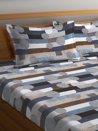 FABINALIV Multicolor Geometric 210 TC Cotton Blend Super King Size Double Bedsheet with 2 Pillow Covers (270X270 cm)