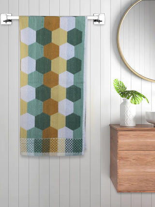 FABINALIV Unisex Multicolor Geometric 300 GSM Cotton Bath Towel (145X70 cm)