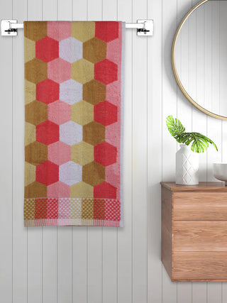 FABINALIV Unisex Multicolor Geometric 300 GSM Cotton Bath Towel (145X70 cm)