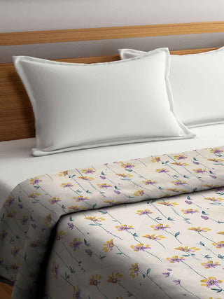 FABINALIV Cream Floral 350 GSM Micro Fiber Filling Double Bed Comforter