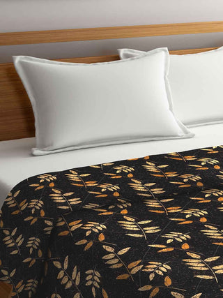 FABINALIV Black Floral 350 GSM Micro Fiber Filling Double Bed Comforter