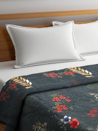 FABINALIV Grey Floral 350 GSM Micro Fiber Filling Double Bed Comforter