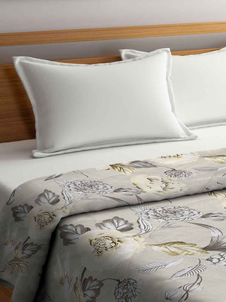 FABINALIV Cream Floral 350 GSM Micro Fiber Filling Double Bed Comforter