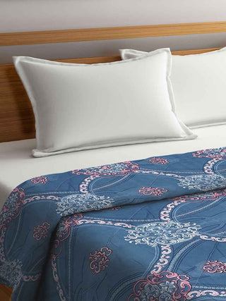 FABINALIV Blue Motifs 350 GSM Micro Fiber Filling Double Bed Comforter