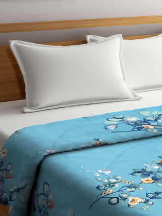 FABINALIV Blue Floral 350 GSM Micro Fiber Filling Double Bed Comforter