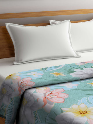 FABINALIV Green Floral 350 GSM Micro Fiber Filling Double Bed Comforter