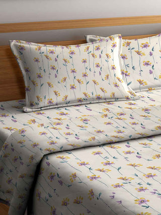 FABINALIV Cream Floral 350 GSM Micro Fiber Filling Comforter Bedding Set