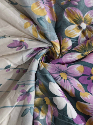 FABINALIV Cream Floral 350 GSM Micro Fiber Filling Comforter Bedding Set