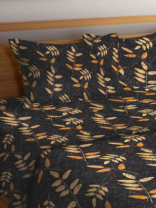 FABINALIV Black Floral 350 GSM Micro Fiber Filling Comforter Bedding Set