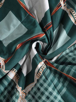 FABINALIV Green Geometric 350 GSM Micro Fiber Filling Comforter Bedding Set