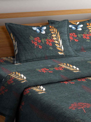 FABINALIV Grey Floral 350 GSM Micro Fiber Filling Comforter Bedding Set