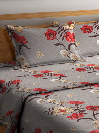 FABINALIV Beige Floral 350 GSM Micro Fiber Filling Comforter Bedding Set
