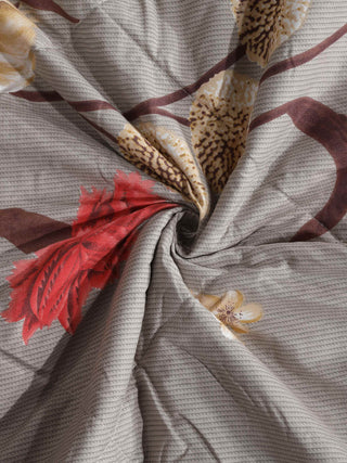 FABINALIV Beige Floral 350 GSM Micro Fiber Filling Comforter Bedding Set