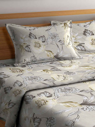 FABINALIV Cream Floral 350 GSM Micro Fiber Filling Comforter Bedding Set