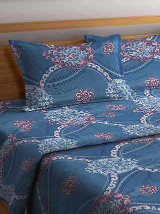 FABINALIV Blue Motifs 350 GSM Micro Fiber Filling Comforter Bedding Set
