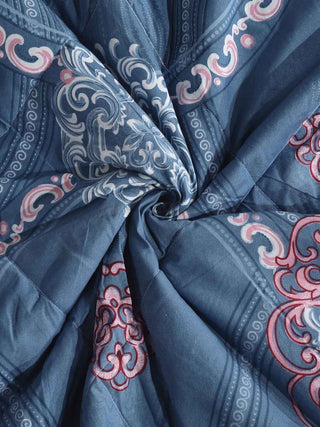 FABINALIV Blue Motifs 350 GSM Micro Fiber Filling Comforter Bedding Set