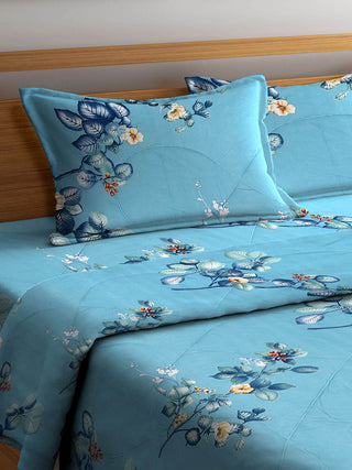 FABINALIV Blue Floral 350 GSM Micro Fiber Filling Comforter Bedding Set