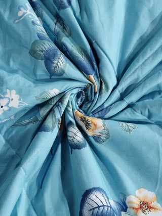 FABINALIV Blue Floral 350 GSM Micro Fiber Filling Comforter Bedding Set