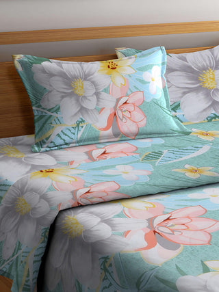 FABINALIV Green Floral 350 GSM Micro Fiber Filling Comforter Bedding Set