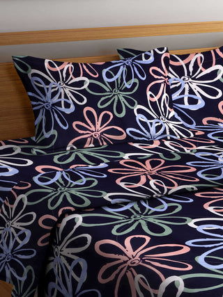 FABINALIV Blue Floral 350 GSM Micro Fiber Filling Comforter Bedding Set