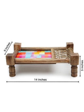 FABINALIV Multicolor Geometric Wooden Cot Serving Tray
