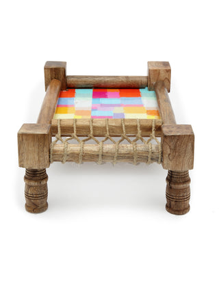 FABINALIV Multicolor Geometric Wooden Cot Serving Tray