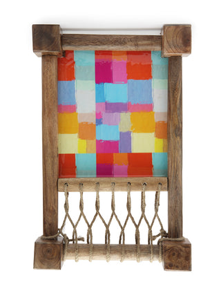 FABINALIV Multicolor Geometric Wooden Cot Serving Tray