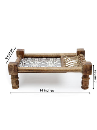 FABINALIV Multicolor Geometric Wooden Cot Serving Tray