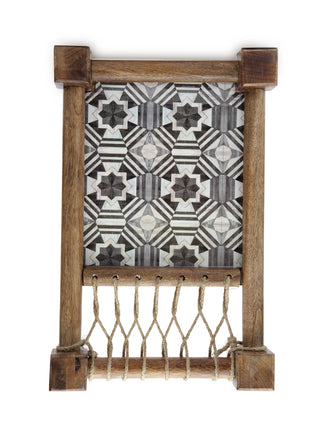 FABINALIV Multicolor Geometric Wooden Cot Serving Tray