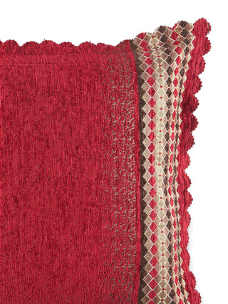 FABINALIV Set of 5 Maroon Striped Cotton Blend Square Cushion Covers (40X40 cm)