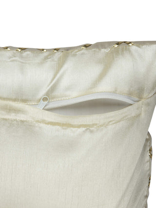 FABINALIV Set of 5 Off White Geometric Cotton Blend Square Cushion Covers (40X40 cm)