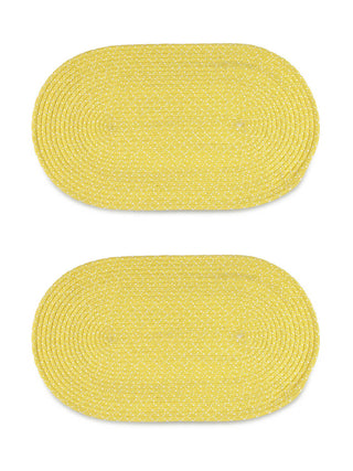 FABINALIV Set of 2 Yellow Abstract Cotton Blend Door Mats (75X45 cm)